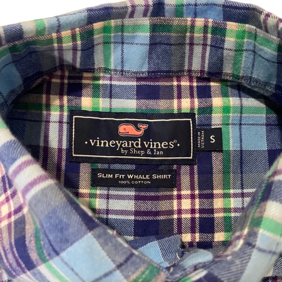 VINEYARD VINES Blue Plaid Button Front Cotton Shirt - Picture 4 of 4